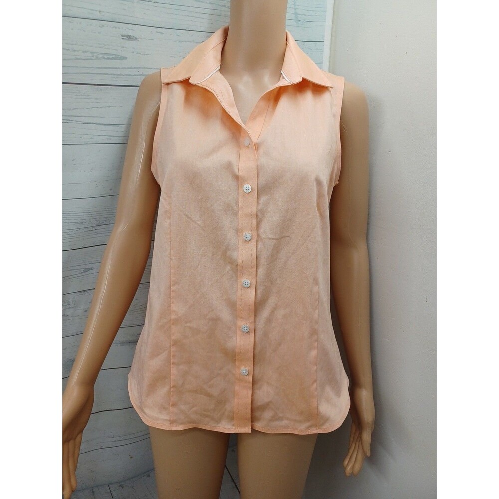 Ellen Tracy Top Womens Sleeveless Blouse Shirt Button Up Non Iron Sz S NWT $64